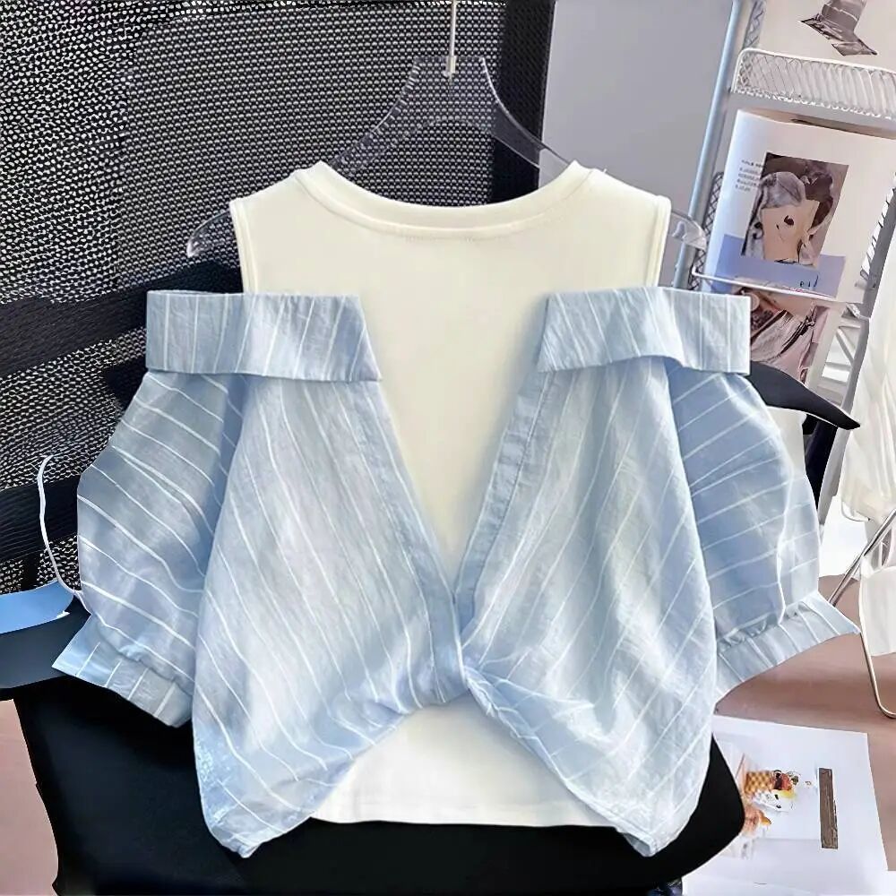 Blouse Off Shoulder - Girls' Western Style Loose Fitting Shirt