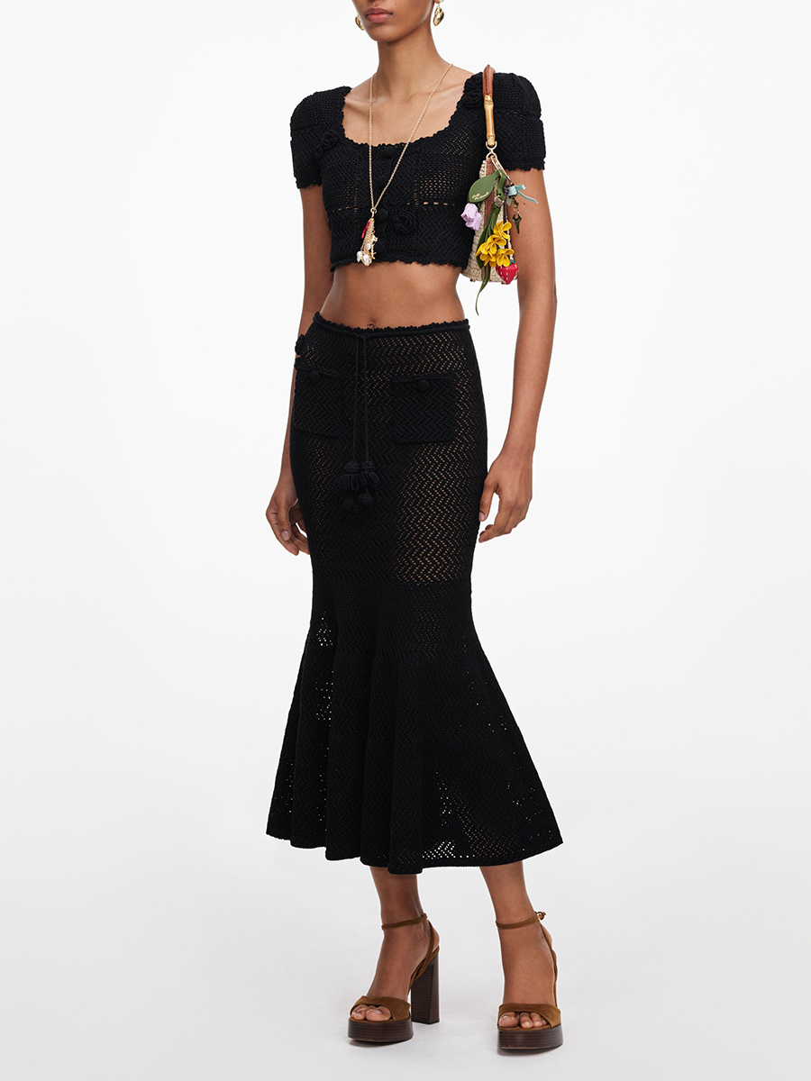 VGH Black 3D Floral Hollow Kni - Crop Top Crochet recension och pris