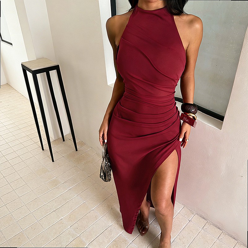 Elegant Evening Dress Slit Hal - Maxi Dress Halter recension och pris