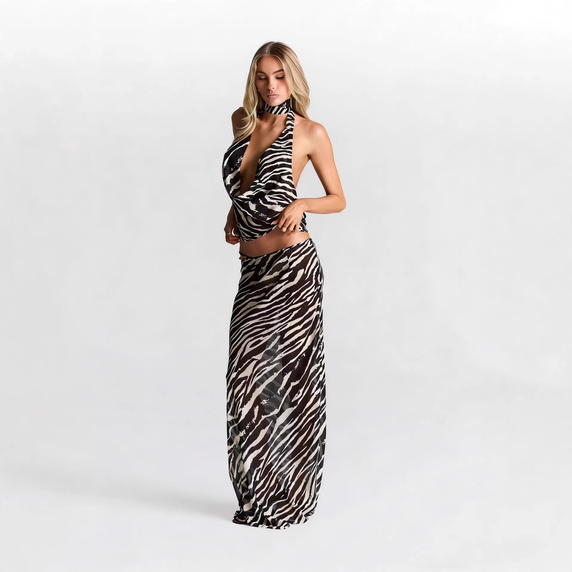 Zebra Print Halter 2 Piece Set - Maxi Dress Halter recension och pris