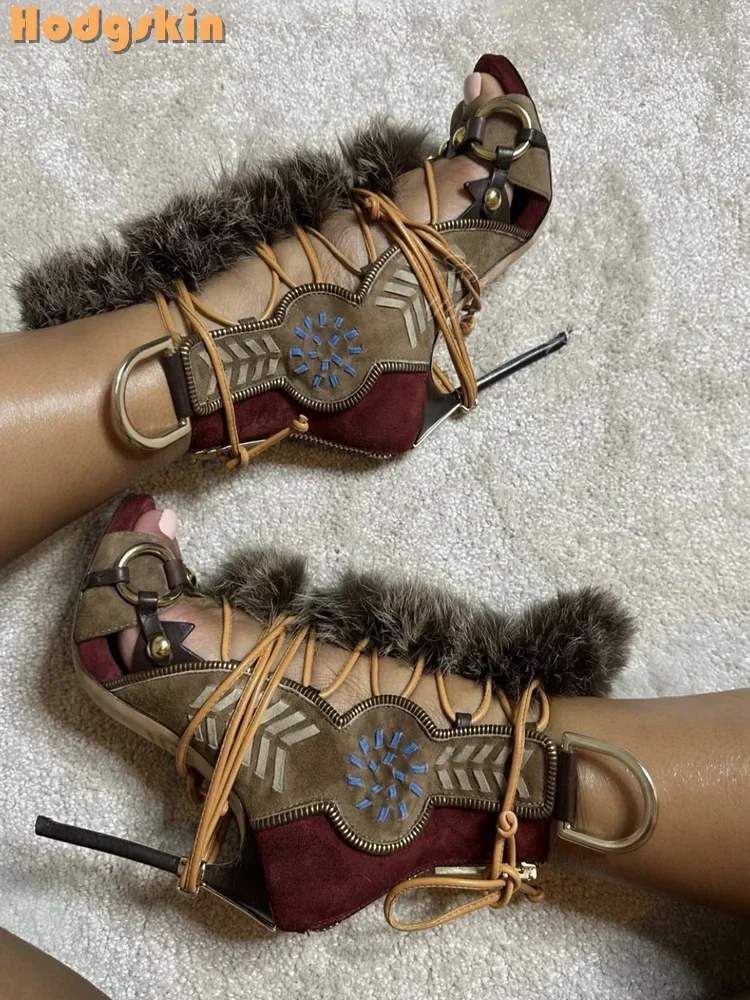 Patchwork Suede Faux Fur Decor - Sandal Strappy Heeled recension och pris