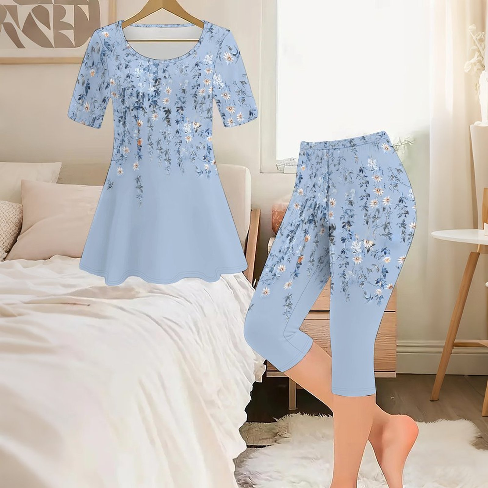 2pcs Vintage Print Two Piece S - Romper Floral Print recension och pris