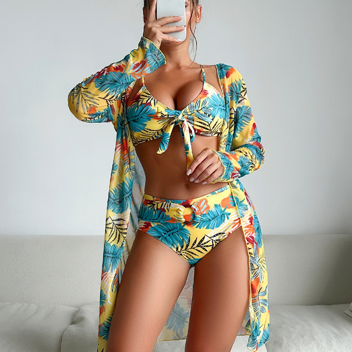 Women 3‑Piece Floral Swimsuit  - Kimono Sheer Floral recension och pris