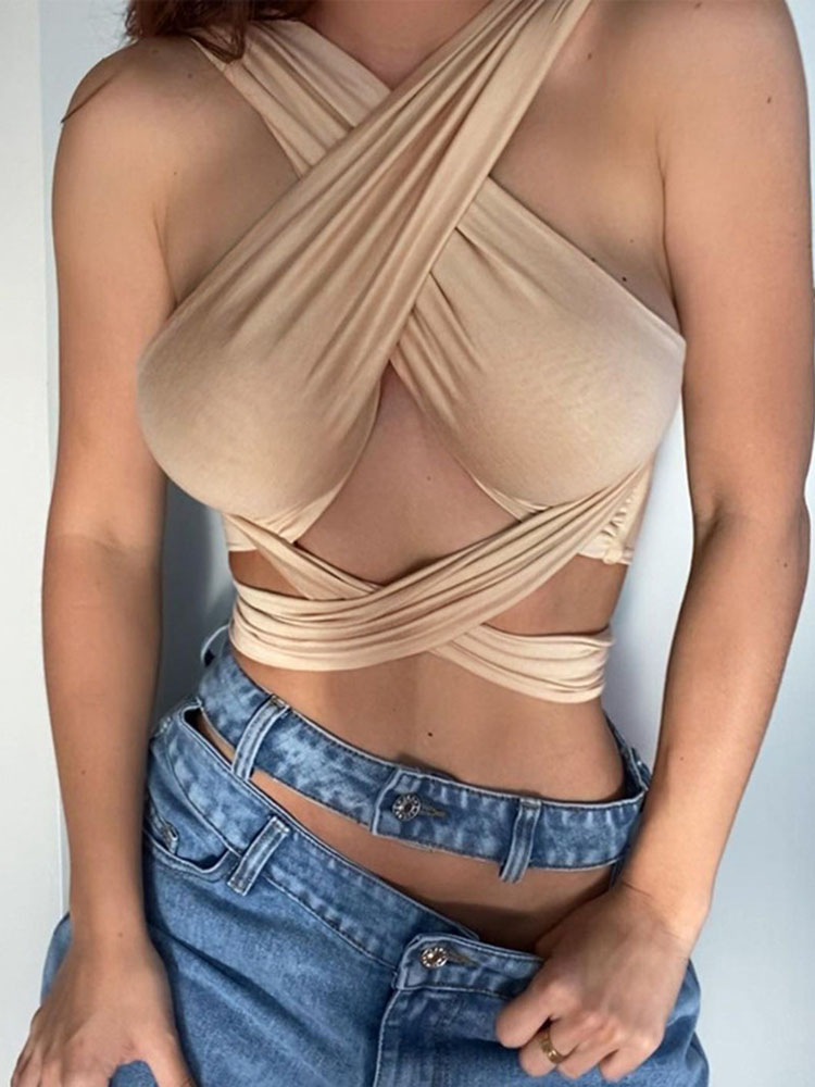 Women Strappy Cross Over Front - Crop Top Crochet recension och pris