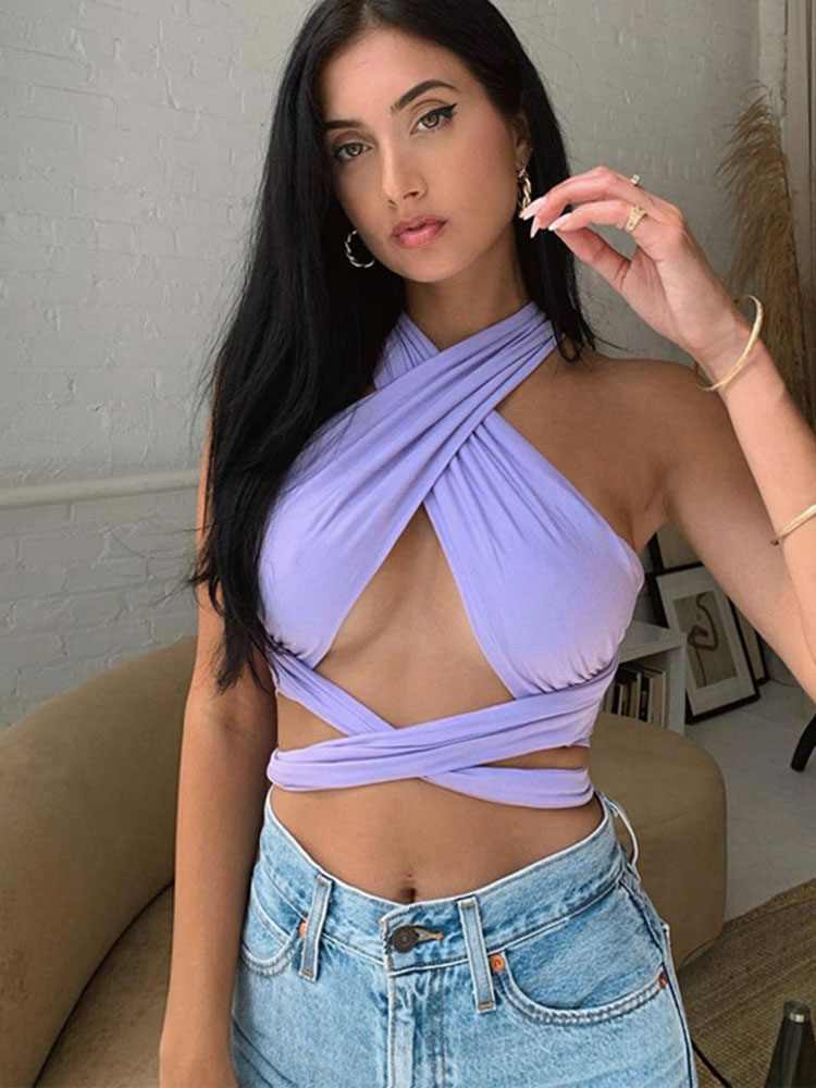 Women Strappy Cross Over Front - Crop Top Crochet recension och pris