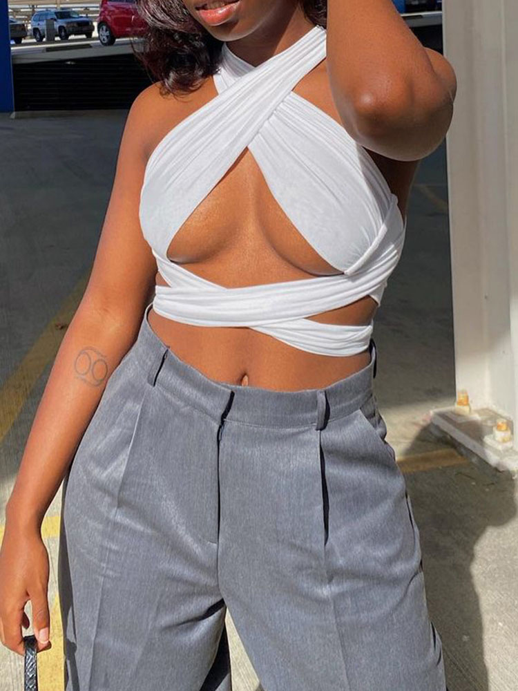 Women Strappy Cross Over Front - Crop Top Crochet recension och pris