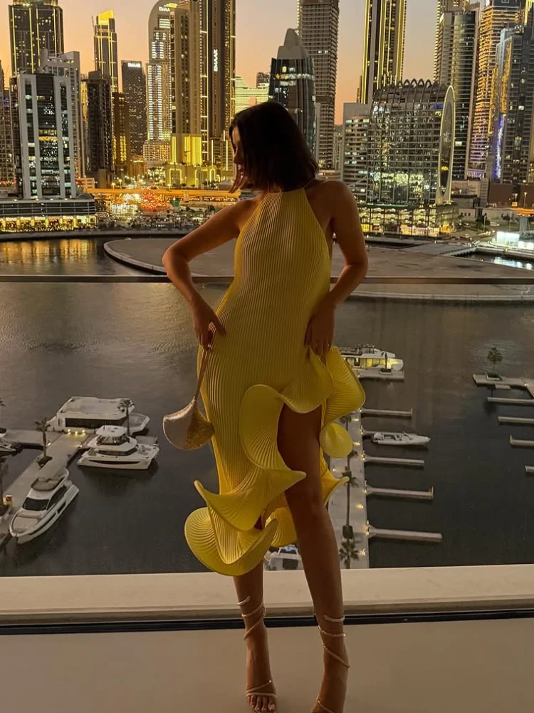 Women Elegant Yellow Halter Ma - Maxi Dress Halter recension och pris